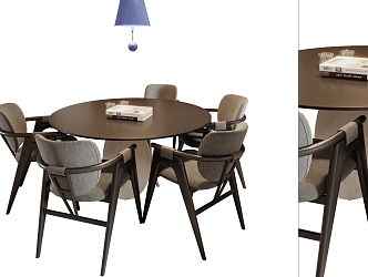 Modern Solid Wood Fabric Dining Table and Chair Combination Dining Lamp 3d model