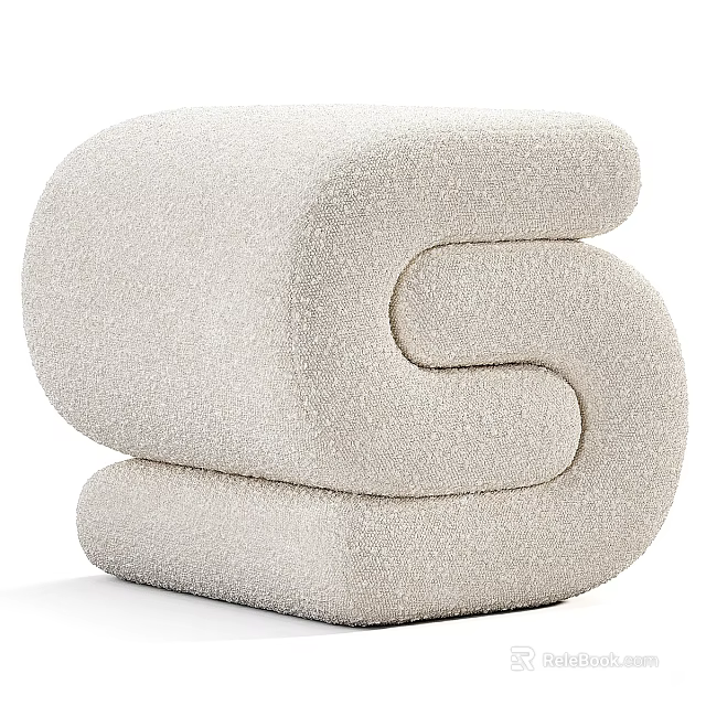 Light Beige Curved Sofa Stool With Soft Textured Fabric And Modern Design 3d model 