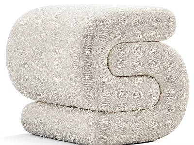 Light Beige Curved Sofa Stool With Soft Textured Fabric And Modern Design 3d model