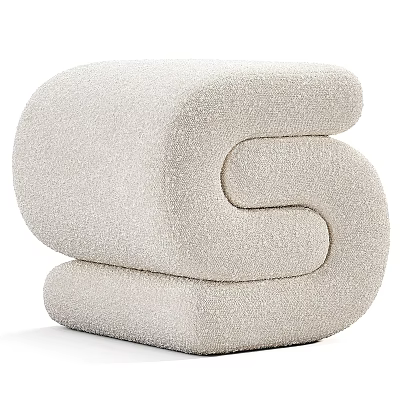 Light Beige Curved Sofa Stool With Soft Textured Fabric And Modern Design 3d model