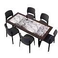 Modern Dining Table Set With Six Chairs Textured Tabletop And Dark Frame 3d model