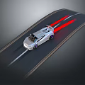Silver Sports Car Speeding On Track With Red Tail Light Trails