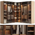Modern Glass Door Wardrobe With Clothing Hanging Area And Wooden Storage Shelves