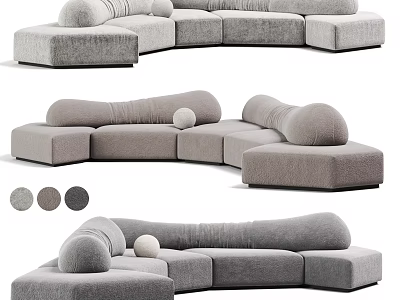 Modern Grey Modular Fabric Sectional Sofa with Round Cushions and Soft Upholstery 3d model