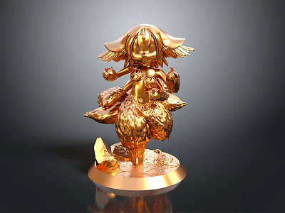 Golden Mythical Fox Statue With Multiple Tails Standing On Decorative Base 3d model