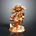 Golden Mythical Fox Statue With Multiple Tails Standing On Decorative Base