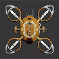 Yellow Red Striped Smart Drone with Four Rotors and Modern Aerodynamic Design