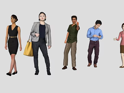 Group of People in Diverse Casual and Formal Attire Standing Together 3d model