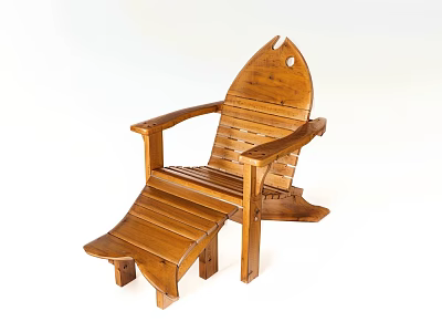 Natural Wooden Lounge Chair With Armrests Footrest And Comfortable Relaxing Design 3d model