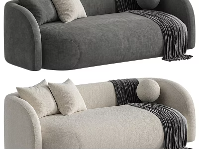 Gray And Beige Upholstered Multi Seater Sofa With Soft Pillows And Cozy Throw Blanket 3d model