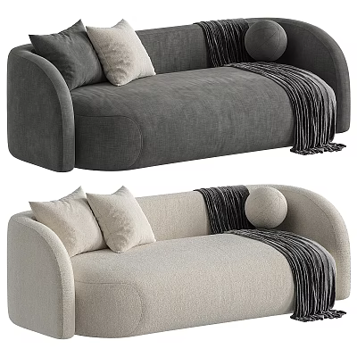 Gray And Beige Upholstered Multi Seater Sofa With Soft Pillows And Cozy Throw Blanket 3d model