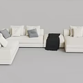 White L shaped Casual Sofa Set With Multiple Cushions And Throw Blanket 3d model