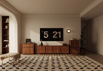 Modern medieval TV cabinet TV background wall living room 3d model