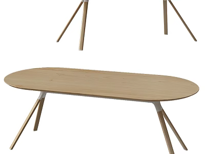 Minimalist Light Wood Dining Table With Oval Surface And Simple Wooden Legs Design 3d model