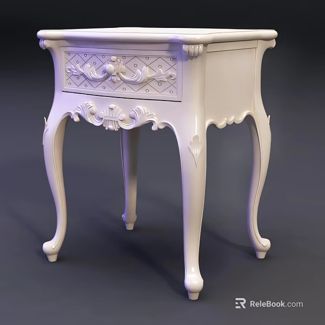 Ornate White Corner Table With Carved Details And Elegant Curved Legs 3d model 