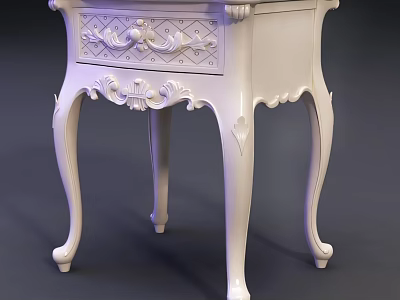 Ornate White Corner Table With Carved Details And Elegant Curved Legs 3d model