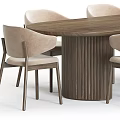 Modern Round Wooden Dining Table Set With Light Colored Upholstered Chairs 3d model