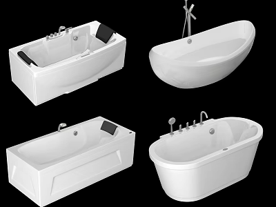 Modern Bathtub Design With Various Styles Including Freestanding Built-in Faucets And Cushions 3d model