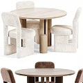 Dining Table and Chair Combination Fabric Dining Chair Wooden Dining Table Round Dining Table 3d model