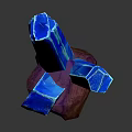 Blue Crystal Cluster With Red Rock Base And Glowing Blue Edges 3d model