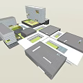 Modern Office Building Complex Featuring Central Courtyard And Green Spaces Design 3d model