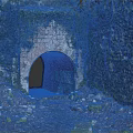 Ancient Stone Bridge Archway Covered in Moss Vegetation with Fallen Leaves Gravel and Graffiti Inside