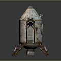Weathered Metal Rocket Shaped Equipment With Sturdy Stands And Vintage Panels