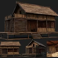 Traditional Wooden Ancient Building With Classic Roof Steps and Veranda Design