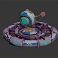 Mechanical Character Hovering Device Featuring Blue White Design Circular Base And Glowing Core 3d model
