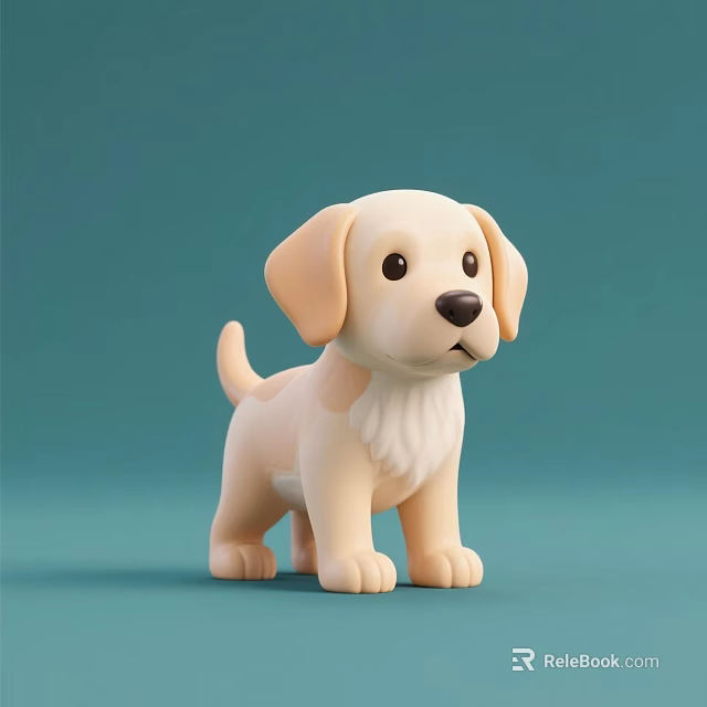 Soft Yellow Plush Dog Doll With White Chest Brown Ears On Teal Background 3d model 