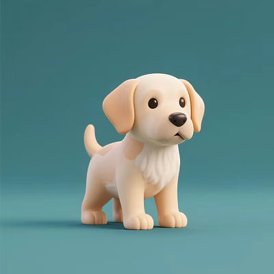 Soft Yellow Plush Dog Doll With White Chest Brown Ears On Teal Background 3d model