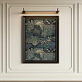 Modern Abstract Painting Framed Wall Art With Blue Tones And Gold Accents