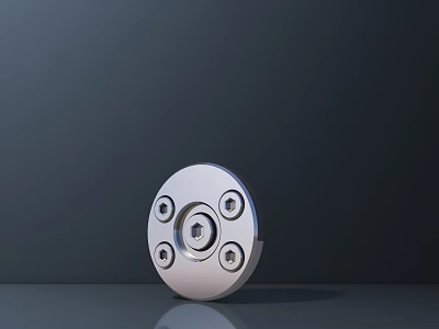 Silver Circular Metal Mechanical Part With Screw Holes And Central Shaft Hole 3d model