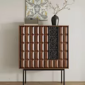 Wooden Entryway Console Table With Geometric Pattern And Decorative Items On Top 3d model