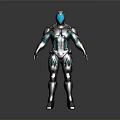 Futuristic Sci Fi Humanoid Robot With Silver Blue Glowing Armor Design 3d model