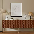 Elegant Modern Entryway Console Table With Textured Brown Surface Decorative Lamps Vase Artwork 3d model