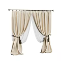 Beige Curtains With Sheer Inner Layer Decorative Black Rod And Tassel Ties