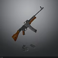 3D Render Of Detailed Rifle With Wooden Grip Stock And Magazines