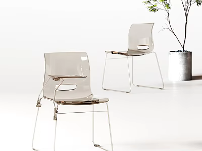 Transparent Leisure Chairs With Modern Design Metal Frame And Plant In White Planter 3d model