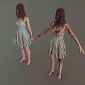 Horror Game And Film Character In Light Blue Dress With Blood