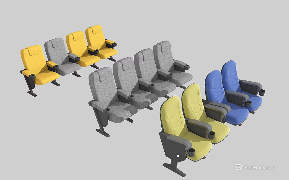 Modern Public Chairs With Yellow Gray Blue Colors And Armrest Design For Public Spaces 3d model 