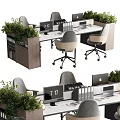 Modern Office Desk And Chair Set With Green Plants File Folders And Laptop