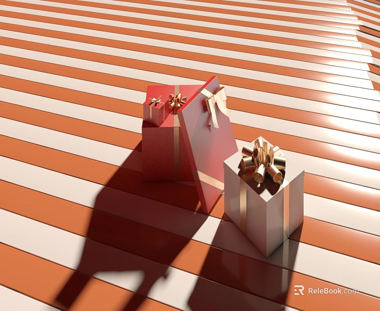 Modern Swing Door With Red White Finish And Decorative Gold Bows 3d model 