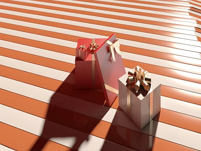Modern Swing Door With Red White Finish And Decorative Gold Bows 3d model