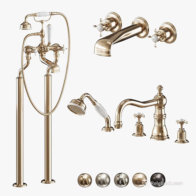 Modern Brass Shower System With Handheld Sprayer Fixed Head And Control Knobs 3d model 