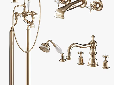 Modern Brass Shower System With Handheld Sprayer Fixed Head And Control Knobs 3d model