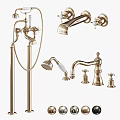 Modern Brass Shower System With Handheld Sprayer Fixed Head And Control Knobs 3d model