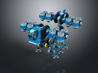 Futuristic Blue Mechanical Multi Legged Robot With Multiple Thrusters And Engines 3d model