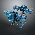 Futuristic Blue Mechanical Multi Legged Robot With Multiple Thrusters And Engines 3d model
