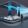 Open Interactive Zone Design With City Model Skyscrapers Display Screen And Modern Lighting 3d model
